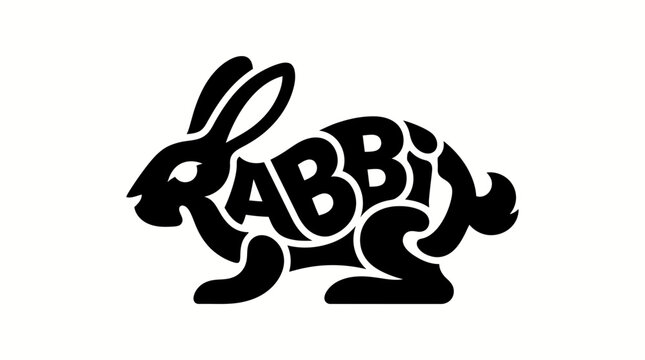 Vintage animal wordmark logo for &ldquo;Rabbit&rdquo;, designed with the typography itself forming the body and recognizable silhouette of a playful rabbit. A clever letter mark and typography