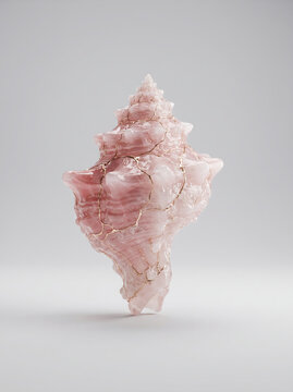 Pink conch shell studio photography with seashell background minimalist decorative collection underwater creature ornament isolated detailed aesthetic vacation tropical sculpture