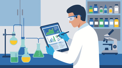 Naklejka premium Scientist Recording Data on a Digital Tablet in Lab