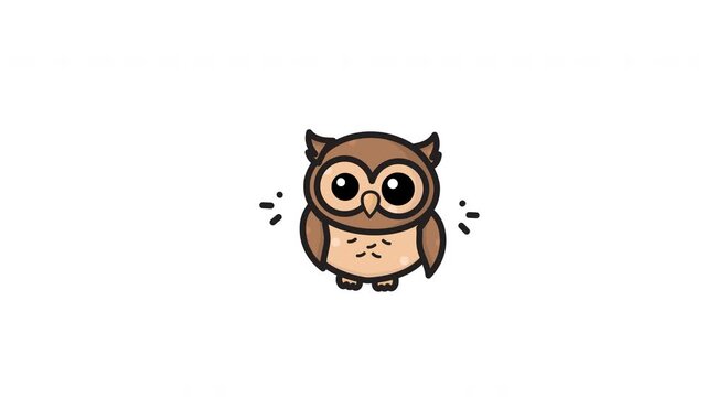 Cute brown nocturnal bird character in simple cartoon line art, suitable for childrens books and educational materials.