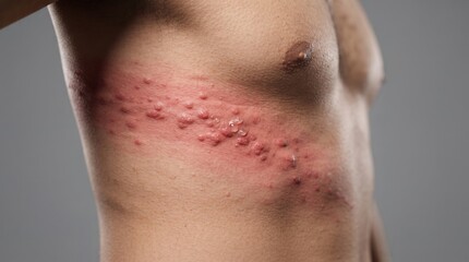 Fototapeta premium Close up of man torso with painful blistering rash from shingles herpes zoster viral infection