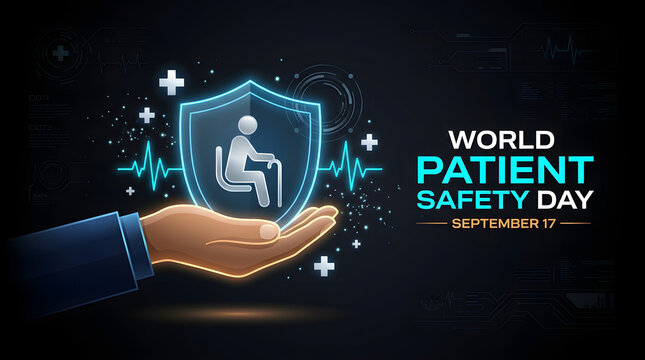 World patient safety day september 17 medical protection concept featuring shield and caring hand