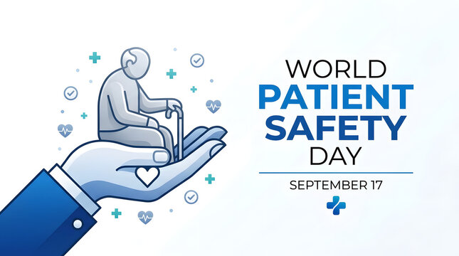 World patient safety day september 17 awareness concept featuring elderly patient held in hands