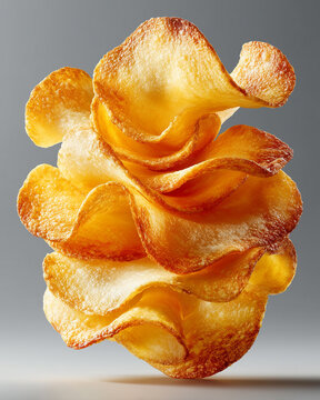 Crispy potato chips floating in the air