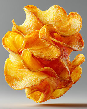 Crispy potato chips floating in the air