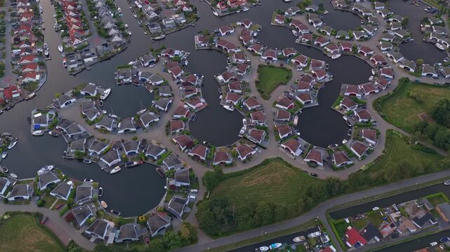 Circular residential district aerial view in lemmer netherlands