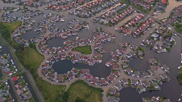 Unique dutch residential water district aerial view