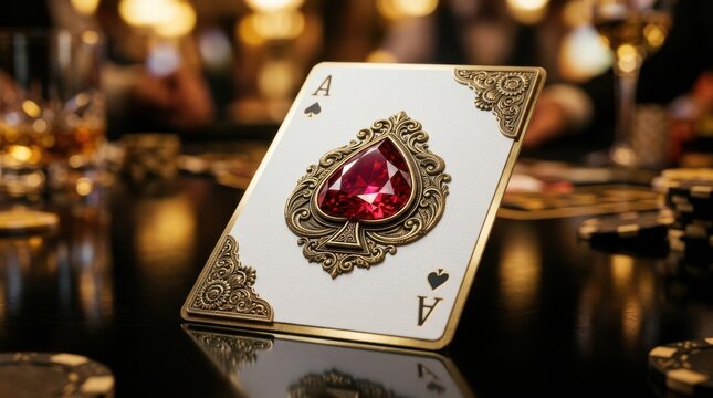 Luxury ace of spades playing card with ruby and gold ornament