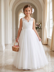Fototapeta premium Girl in Elegant White Lace Dress