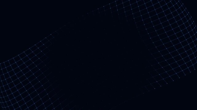 Glowing digital grid animation showing network motion patterns across a deep dark blue abstract video background