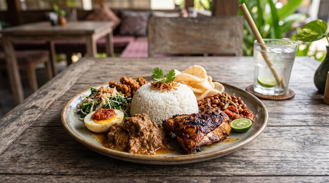 Authentic Indonesian Nasi Campur Mixed Rice Plate
