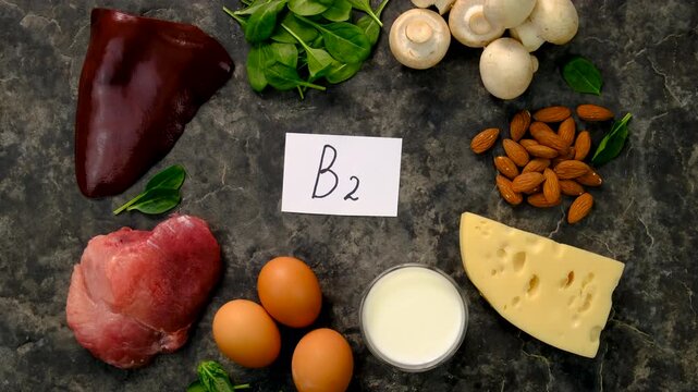 Foods that contain vitamin B2. Selective focus.