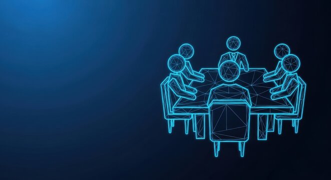 Digital illustration of a business team collaborating around a table