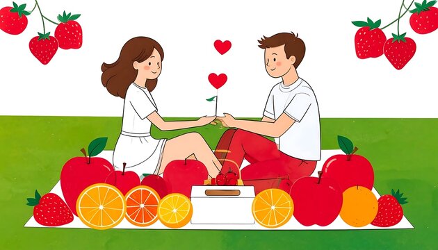 Happy couple decorating Easter eggs together outdoors.