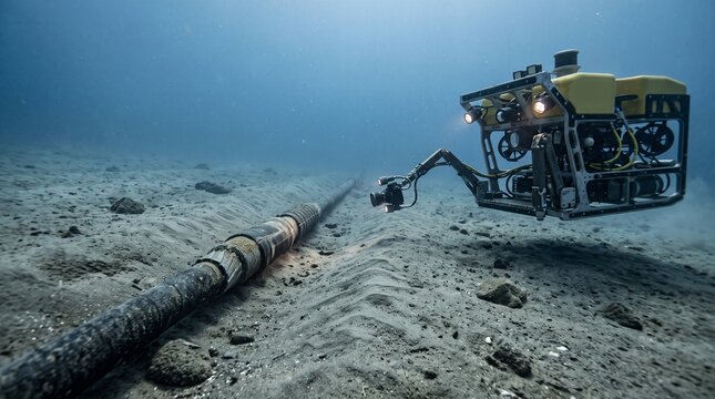 ROV inspecting a repaired subsea cable route on the seafloor