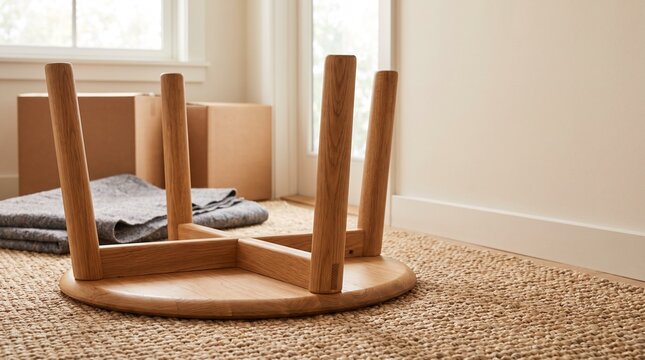 Close view of an upside down side table after home assembly