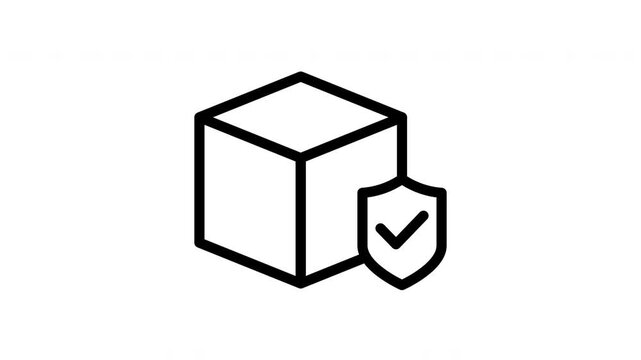 Minimalist cardboard shipping box with security shield and checkmark for secure delivery concept