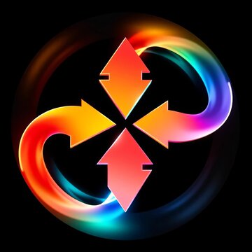 Pair of spinning arrow icons transform into a circular representation, recycle, transformation
