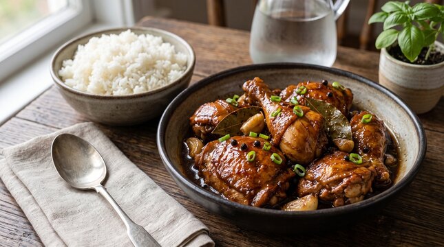 Filipino Chicken Adobo with Steamed Rice