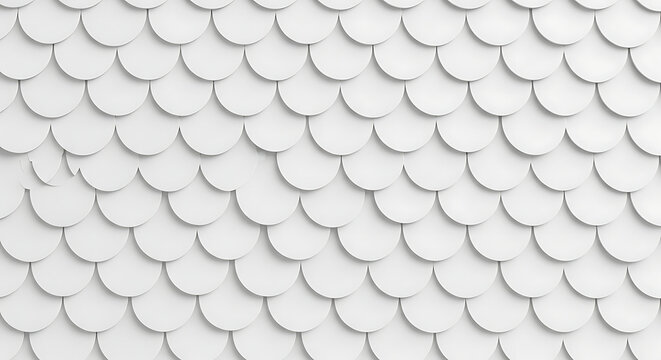A minimalist white pattern featuring a scale abstract texture with overlapping geometric shapes for a clean architectural background