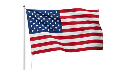 Fototapeta premium American flag waving on pole showing stars and stripes design isolated on transparent background for usage.
