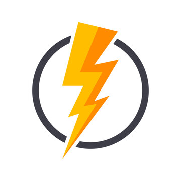 Powerful yellow and orange lightning bolt icon encased in a circular outline, representing electricity and speed.