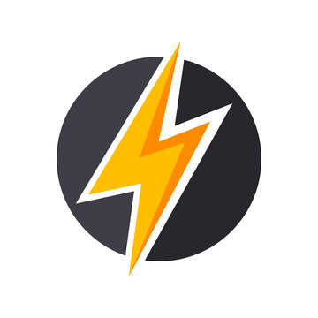 Bold and energetic lightning bolt graphic in a contrasting dark circle symbolizing speed and power