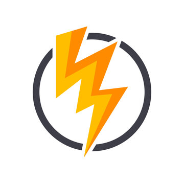 Striking orange and yellow lightning bolt icon in a dark circular frame symbolizing energy and speed