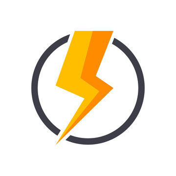 Modern graphic of a bright lightning bolt in a circular outline signifying power and speed