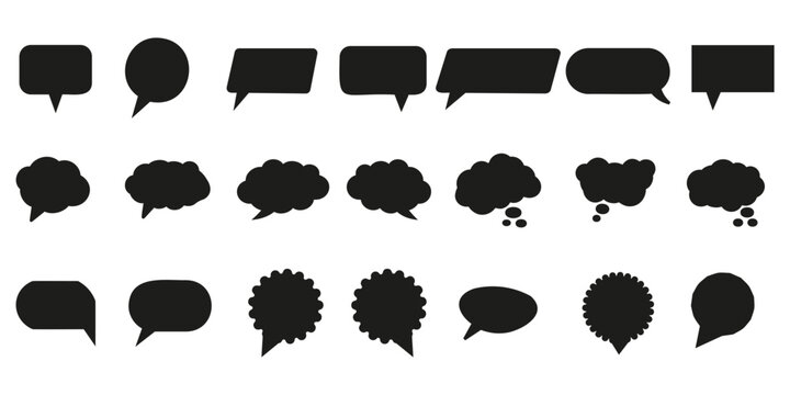 Black speech bubbles and dialogue box vector collection, chat message silhouettes