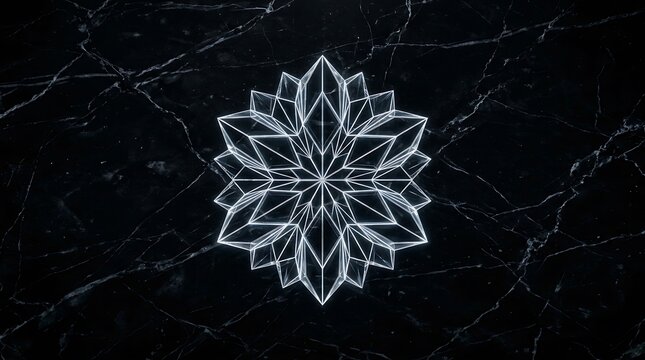 Abstract Snowflake Design on Dark Glittering Background