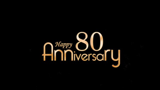 Golden Banner congratulations on the 80th anniversary in gold style and particles, transparent background