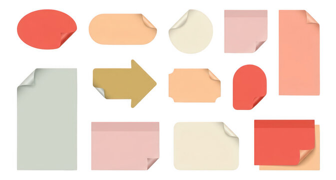 Collection of Blank Pastel Colored Sticky Notes and Paper Labels