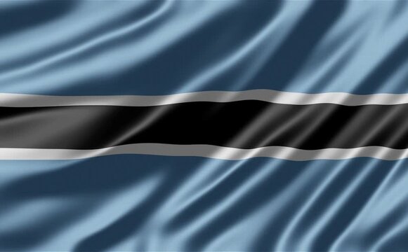 Botswana national flag waving smoothly in gentle breeze featuring soft satin fabric texture with vibrant blue and black motion animation