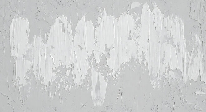 Abstract texture with white plaster paint strokes on a grey wall creating a minimalist artistic background for interior design