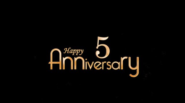 Golden Banner congratulations on the 5th anniversary in gold style and particles, transparent background