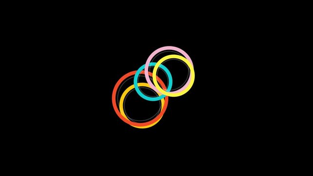 Abstract Colorful Interlocking Rings Motion Graphic on Black Background