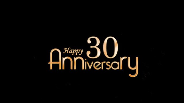 Golden Banner congratulations on the 30th anniversary in gold style and particles, transparent background