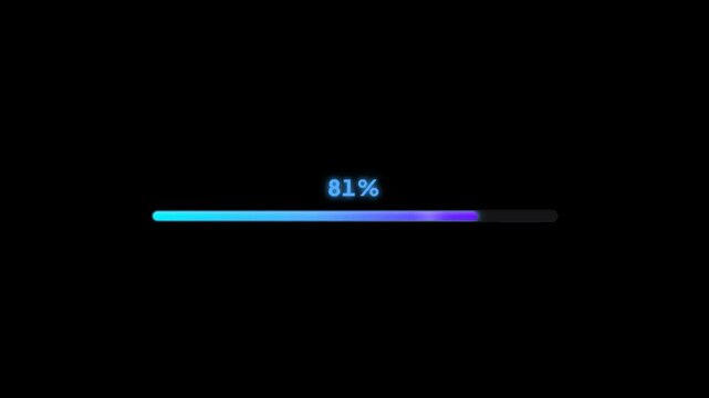 A sleek, gradient-colored progress bar gradually fills from 5% to 98% against a minimalist black background, representing a smooth digital loading or installation process in a video sequence.