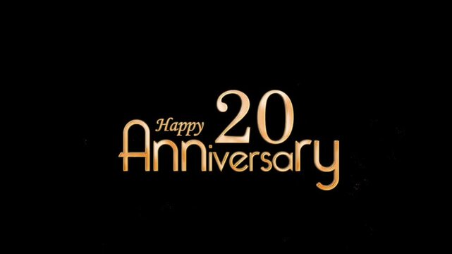 Golden Banner congratulations on the 20th anniversary in gold style and particles, transparent background