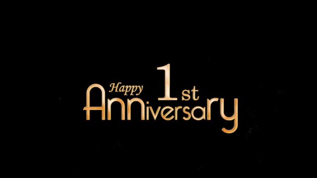 Golden Banner congratulations on the 1st anniversary in gold style and particles, transparent background
