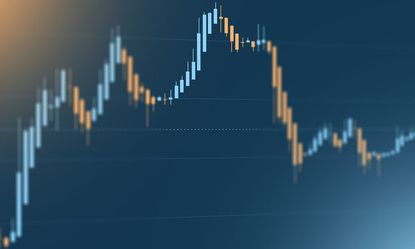 Digital financial candlestick chart showing stock market trading trends and volatility on a dark blue background for investment analysis concept.