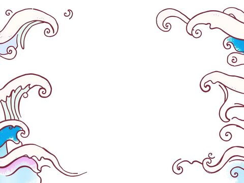 Whimsical hand-drawn frame with intricate waves, wave, imaginative