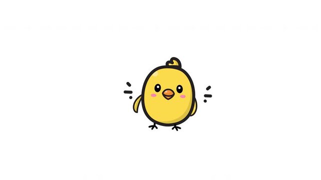 Cheerful cartoon illustration of a cute, round yellow baby bird, suitable for childrens books, educational materials, and springthemed designs.