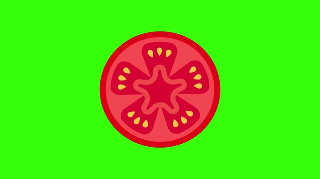 Tomato Slice Rhythmic Pulse Animation on Green Screen Background Loop