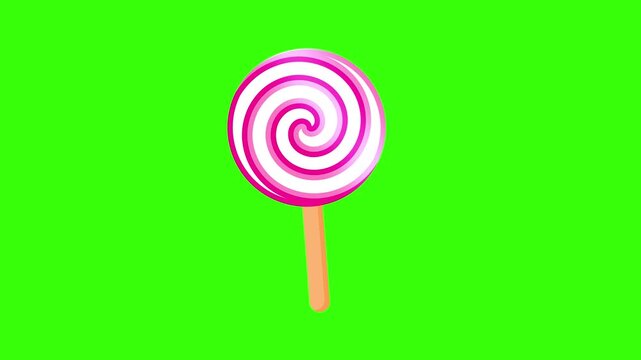 Swirling Pink Lollipop with Glossy 3D Light Sweep on Green Screen Background