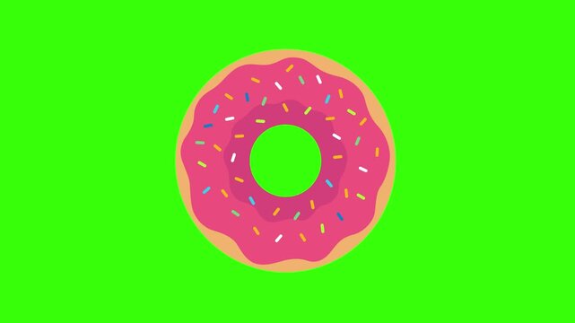 Pink Glazed Donut with Colorful Sprinkles Floating Seamless Loop on Green Screen