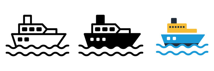 Obraz premium cruise ship icon, luxury boat and yacht sailing on ocean symbol