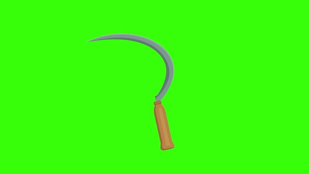 Agriculture Sickle Tool Floating on Green Screen Background Chroma Key Animation