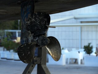 Boat propeller needing repair on dry dock © Detailix Films